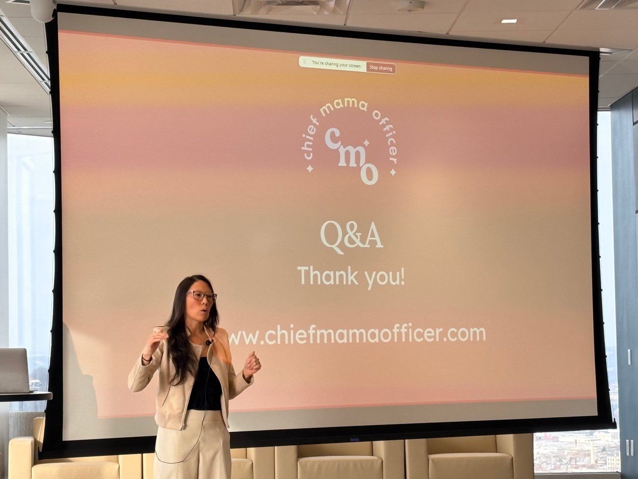 Jennie presenting a Q&A session to a room